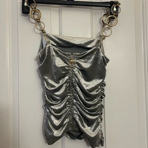 Vintage Velvet Top - Zip up top with gold loop straps